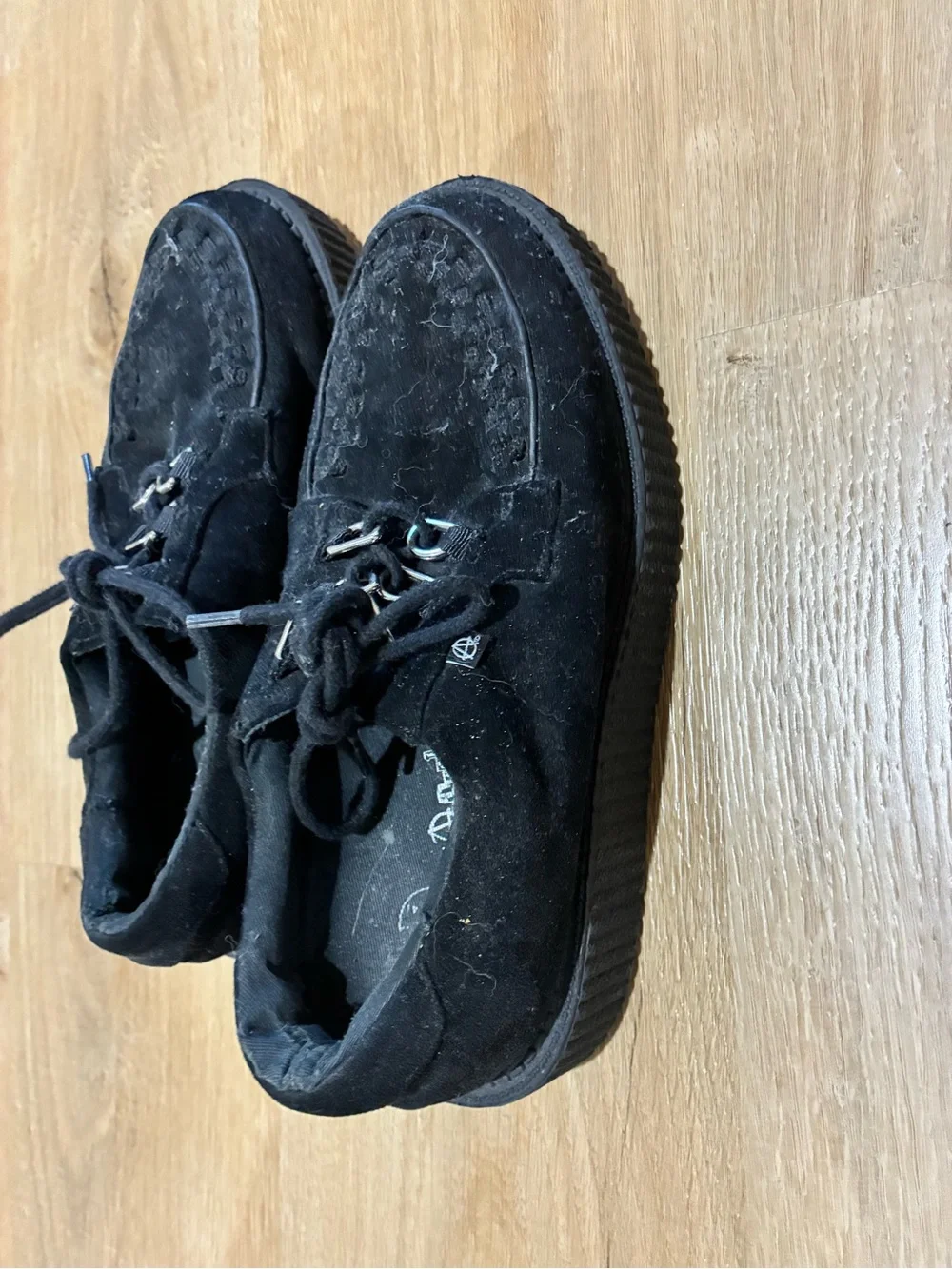 Anthropologie Black Suede Slip-On Loafers with Lace Detail